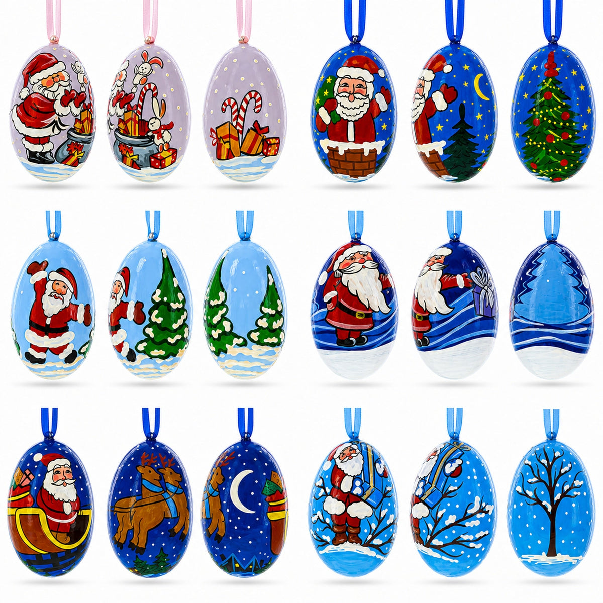 Set of 6 Santa Claus Wooden Christmas Ornaments 3 Inches