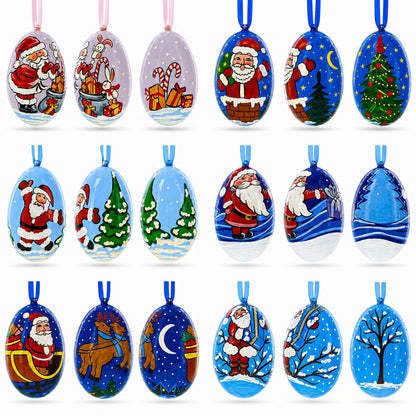 Set of 6 Santa Claus Wooden Christmas Ornaments 3 Inches