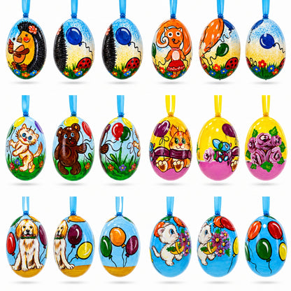 Set of 6- Dog, Cat, Bear, Squirrel Wooden Christmas Ornaments 3 Inches