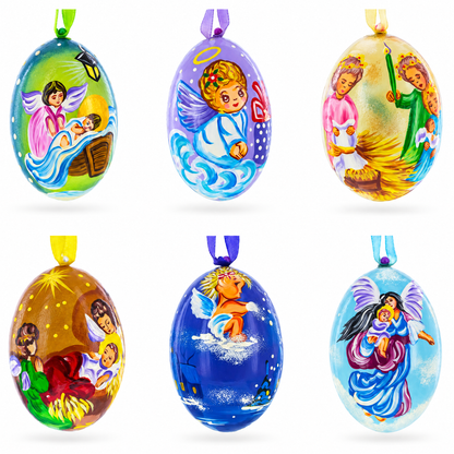 Set of 6 Guardian Angels Wooden Christmas Ornaments 3 Inches