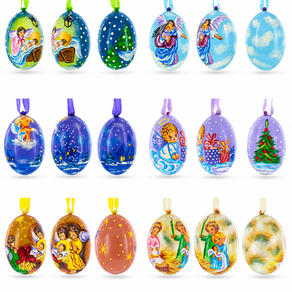 Set of 6 Guardian Angels Wooden Christmas Ornaments 3 Inches