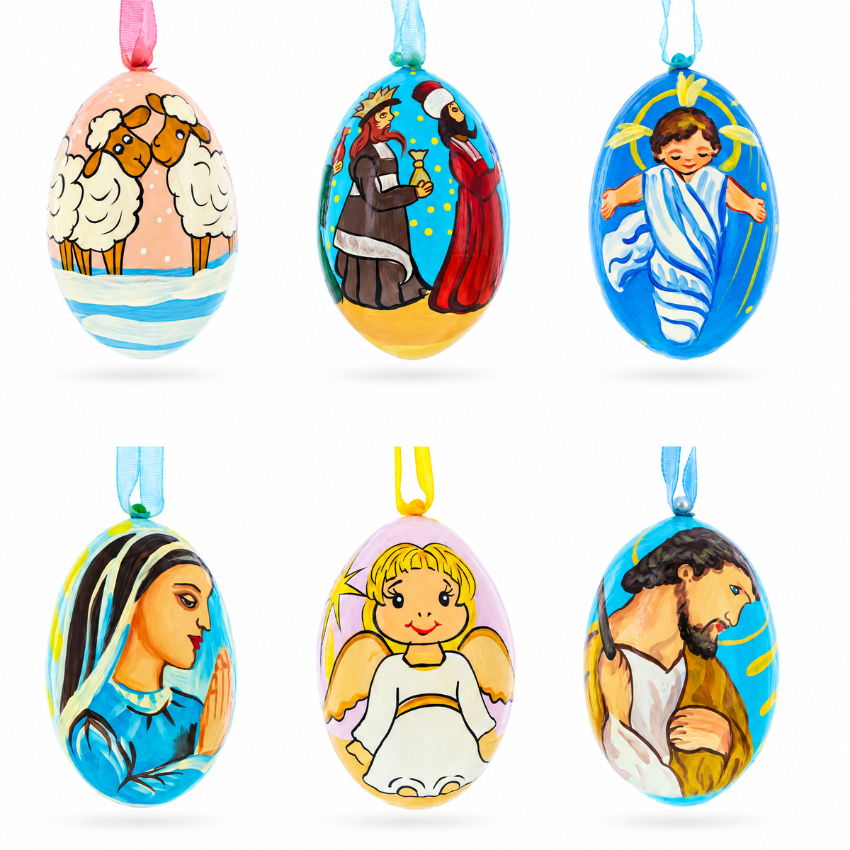 Set of 6 Nativity Scene Ukrainian Wooden Christmas Ornaments 3 Inches