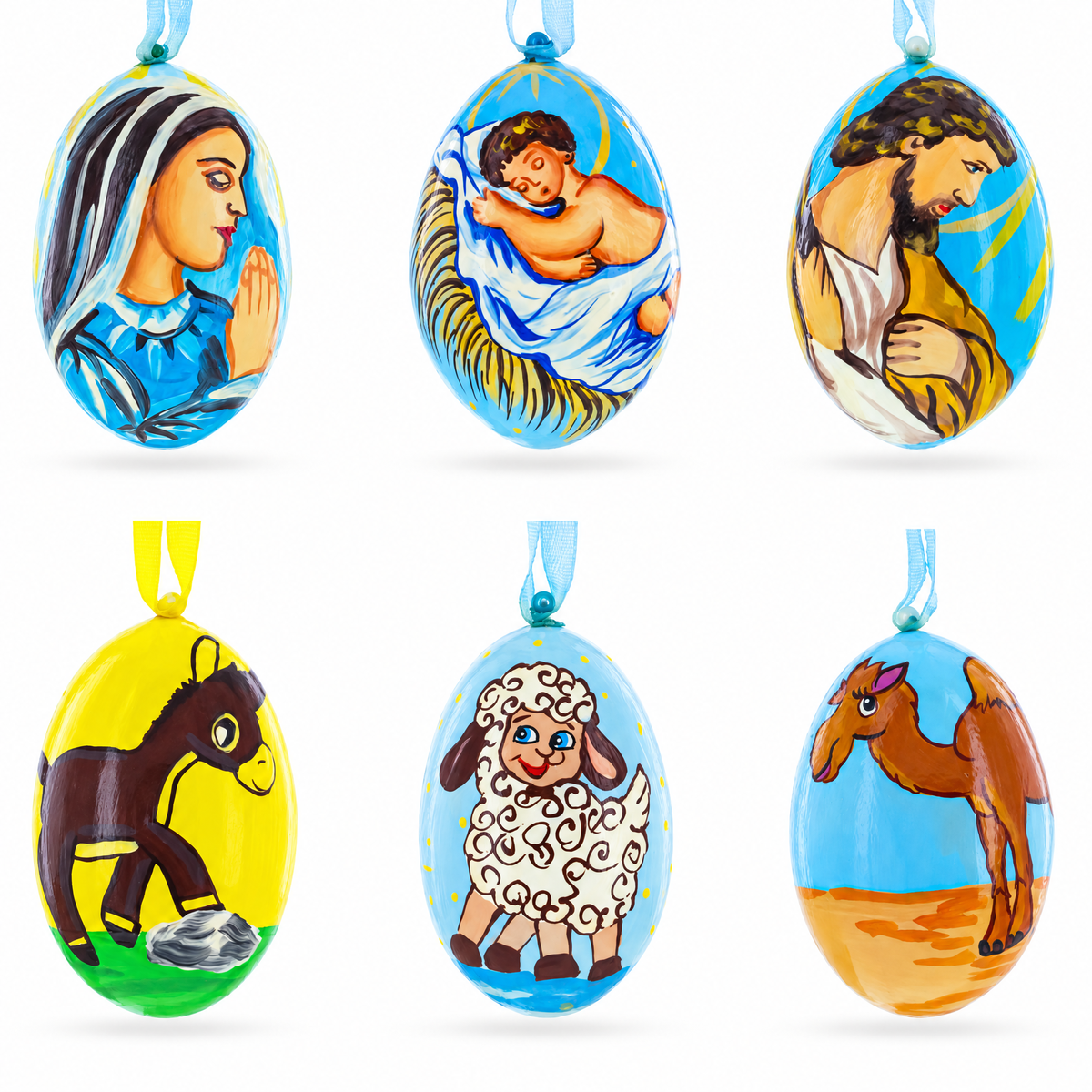 Set of 6 Nativity Scene Set Ukrainian Wooden Christmas Ornaments 3 Inches