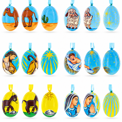 Set of 6 Nativity Scene Set Ukrainian Wooden Christmas Ornaments 3 Inches