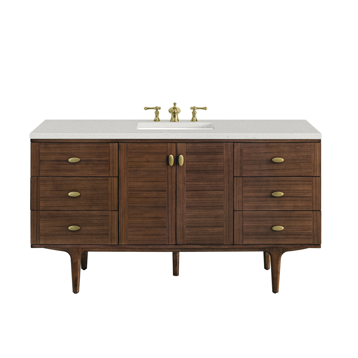 James Martin Amberly 60" Dual Mount Single Bathroom Vanity, Mid-Century Walnut