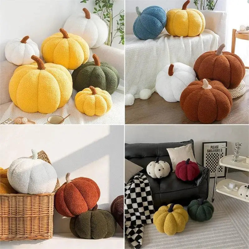 Stacked 3d pumpkin throw pillow living room plush fleece decor