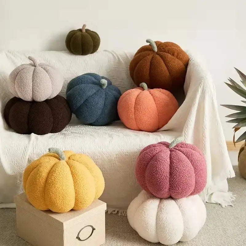 Stacked 3d pumpkin throw pillow living room plush fleece decor