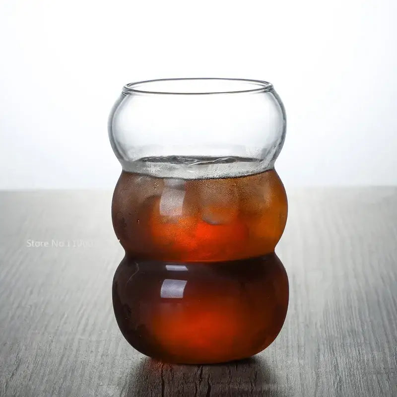 Stacked ribbed glass cold brew coffee cup kitchen tumbler