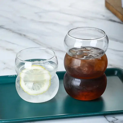 Stacked ribbed glass cold brew coffee cup kitchen tumbler