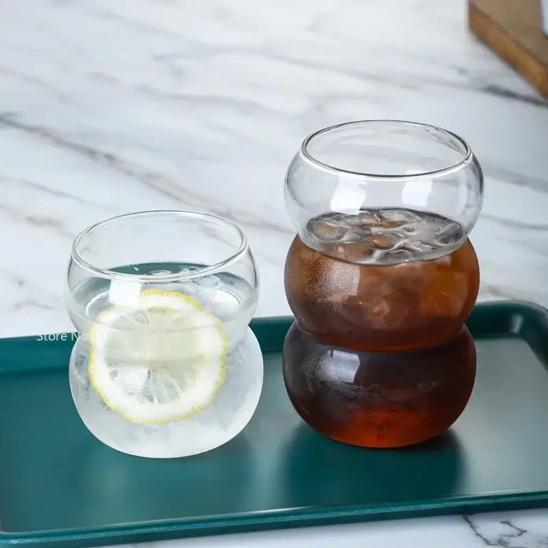 Stacked ribbed glass cold brew coffee cup kitchen tumbler