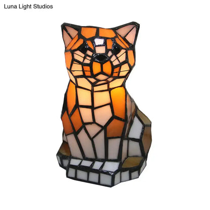 Stained glass brown cat shade accent lamp – bedroom table light