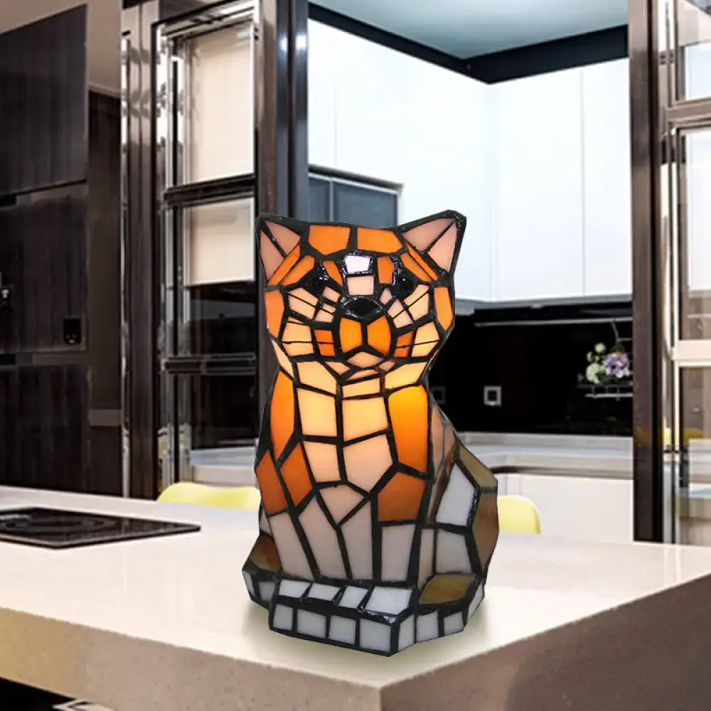 Stained glass brown cat shade accent lamp – bedroom table light