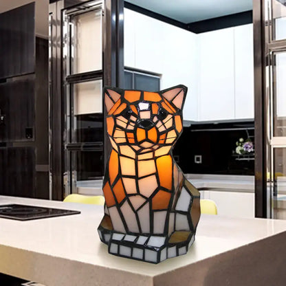 Stained glass brown cat shade accent lamp – bedroom table light