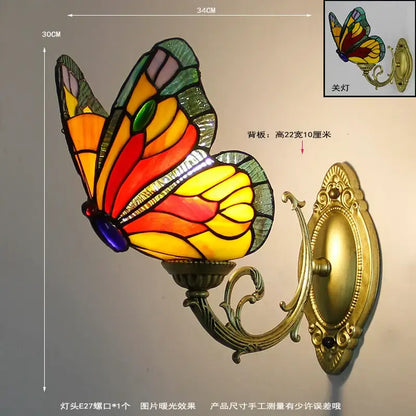 Stained glass butterfly wall sconces living room gold metalwork