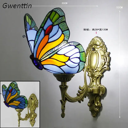 Stained glass butterfly wall sconces living room gold metalwork