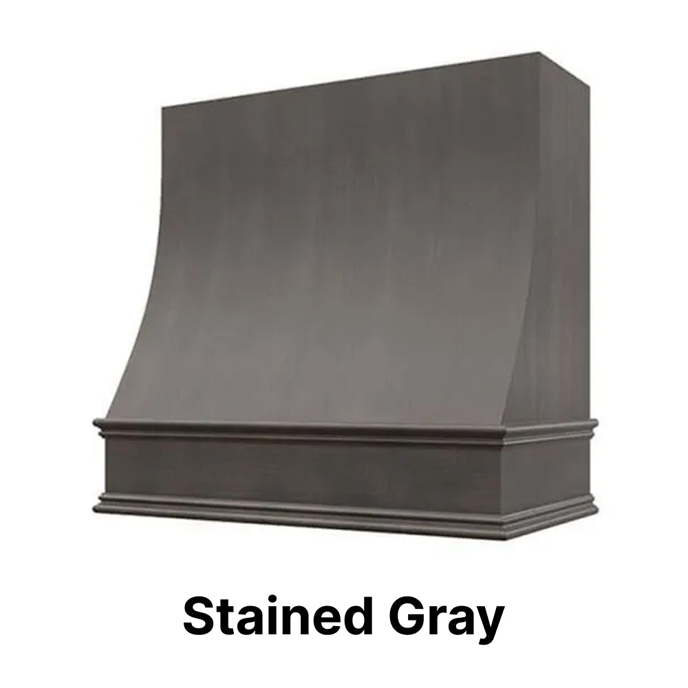 Wood Range Hood With Sloped Front and Decorative Trim - 30", 36", 42", 48", 54" and 60" Widths Available