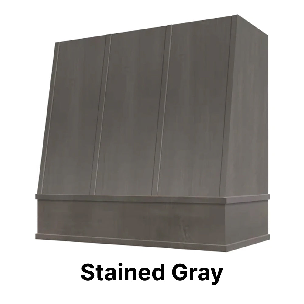 Wood Range Hood With Angled Strapped Front and Block Trim - 30", 36", 42", 48", 54" and 60" Widths Available
