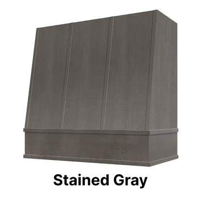 Wood Range Hood With Angled Strapped Front and Block Trim - 30", 36", 42", 48", 54" and 60" Widths Available