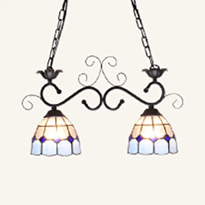 DecorBites™ Stainless Glass Island Lighting Dome Shade Tiffany Style Hanging Lamp - Black/Blue/White - Ideal for Balcony