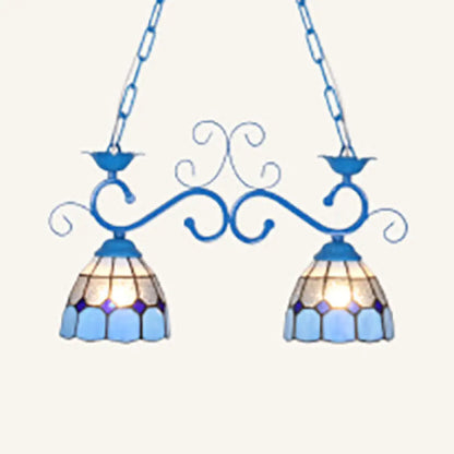 DecorBites™ Stainless Glass Island Lighting Dome Shade Tiffany Style Hanging Lamp - Black/Blue/White - Ideal for Balcony