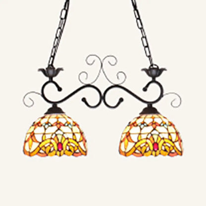 DecorBites™ Stainless Glass Pendant Light - Tiffany Style - 2 Lights - Black Finish - Island Lighting Fixture - Sunflower/Baroque Pattern