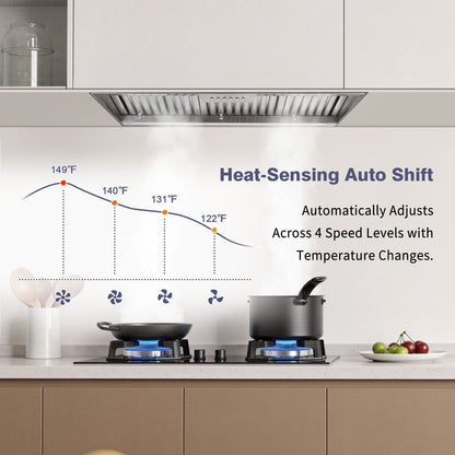 36" Range Hood Insert ,600 CFM Stainless Steel Kitchen Vent Hood with 4 Speeds 3CCT LED Lights - NX-19IS-36