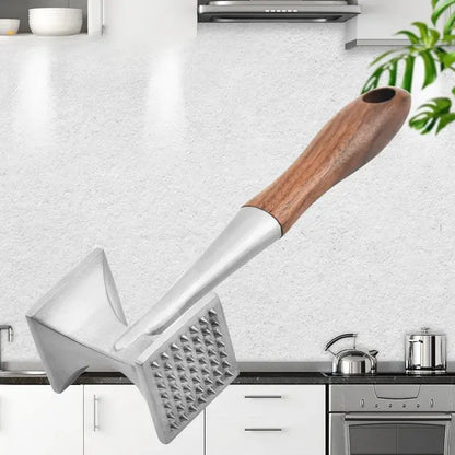 Stainless steel and wood double faced meat tenderizer kitchen hammer