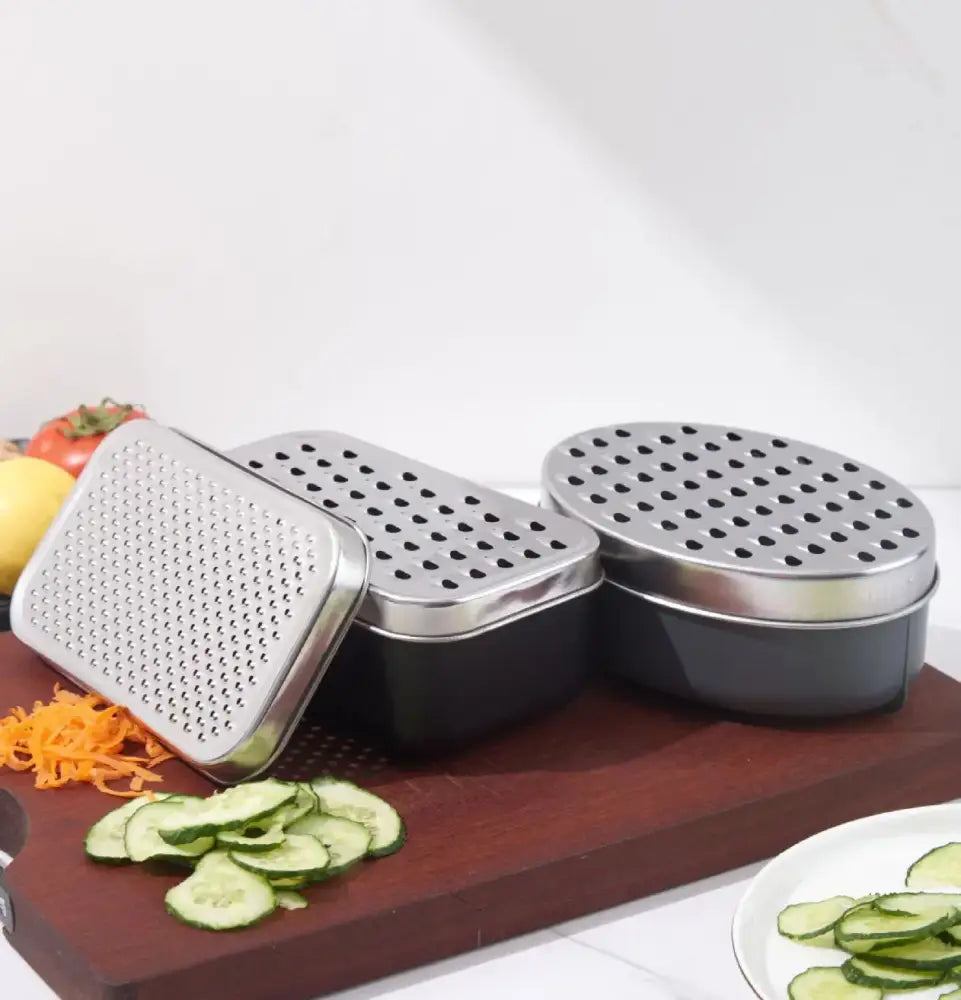 Stainless steel cheese grater with container lid – kitchen tool