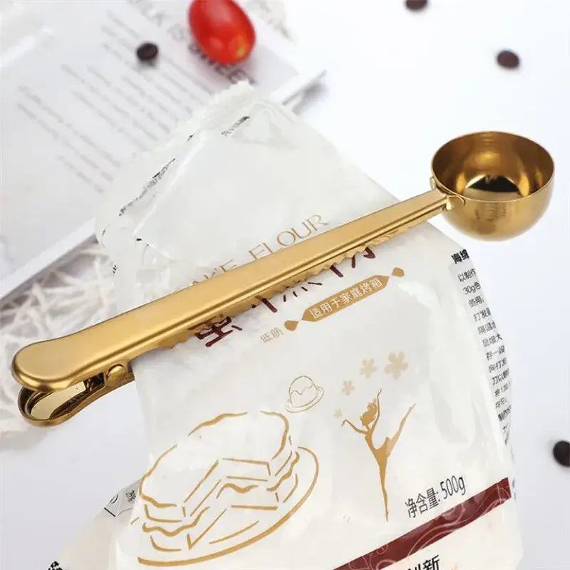 Stainless steel coffee spoon and sealing clip set kitchen accessory
