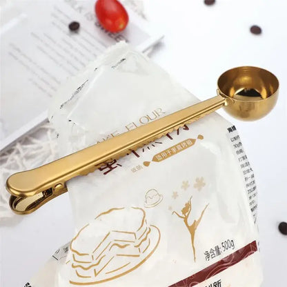 Stainless steel coffee spoon and sealing clip set kitchen accessory