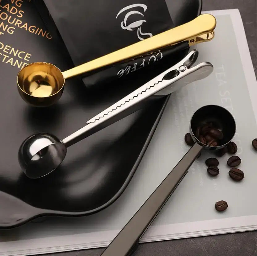 Stainless steel coffee spoon and sealing clip set kitchen accessory