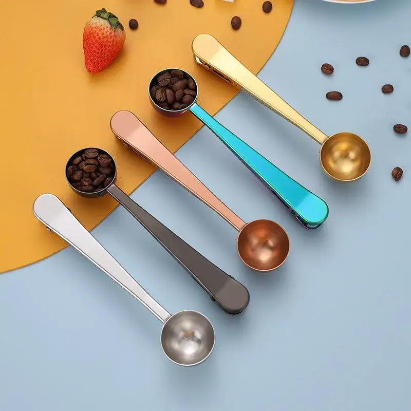 Stainless steel coffee spoon and sealing clip set kitchen accessory