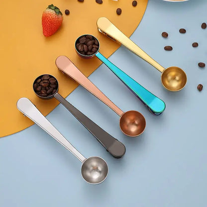 Stainless steel coffee spoon and sealing clip set kitchen accessory