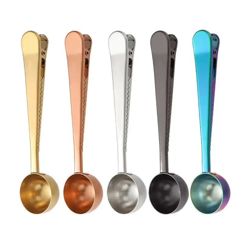 Stainless steel coffee spoon and sealing clip set kitchen accessory