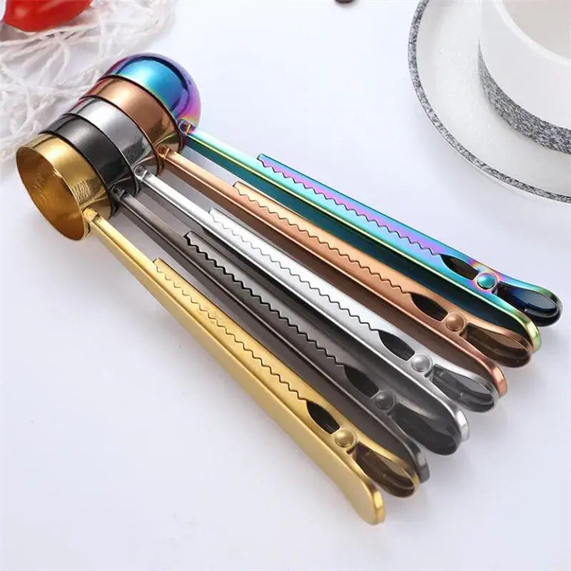 Stainless steel coffee spoon and sealing clip set kitchen accessory