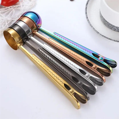 Stainless steel coffee spoon and sealing clip set kitchen accessory