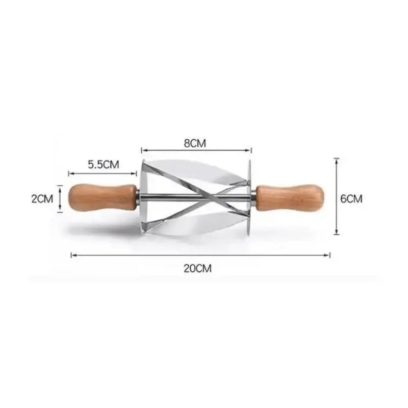 Stainless steel croissant dough cutter with wooden handles for kitchen