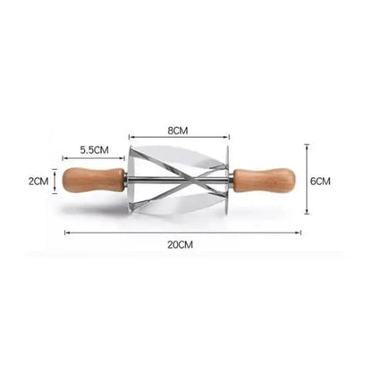 Stainless steel croissant dough cutter with wooden handles for kitchen
