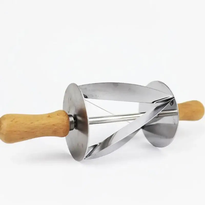 Stainless steel croissant dough cutter with wooden handles for kitchen