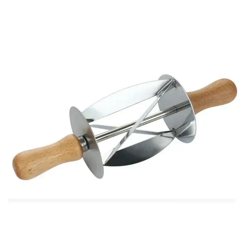 Stainless steel croissant dough cutter with wooden handles for kitchen