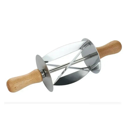 Stainless steel croissant dough cutter with wooden handles for kitchen