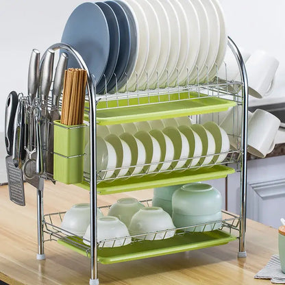 Stainless steel curved kitchen drying rack and dish organizer shelf