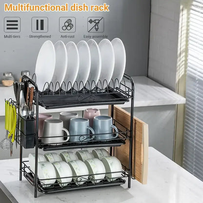 Stainless steel curved kitchen drying rack and dish organizer shelf