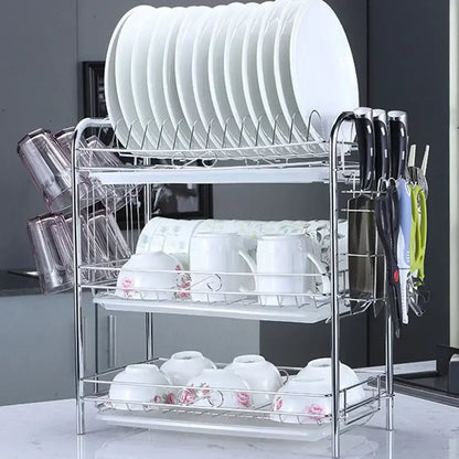 Stainless steel curved kitchen drying rack and dish organizer shelf