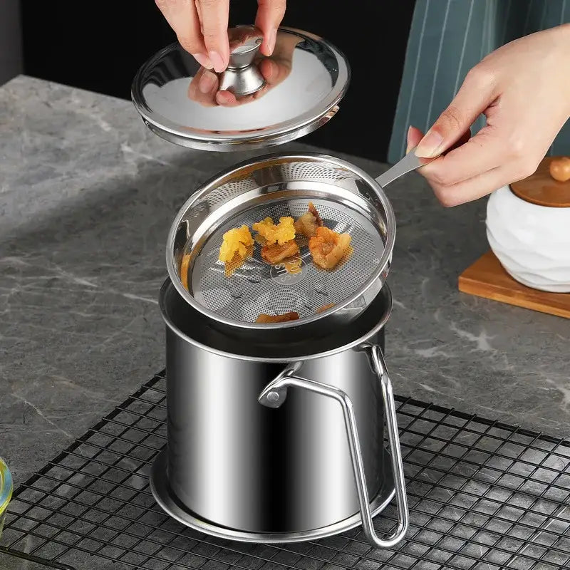 Stainless steel deep fryer pot with strainer and tongs kitchen tool