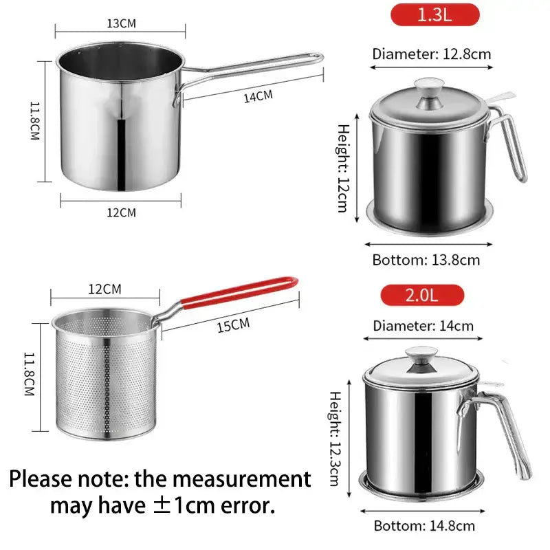 Stainless steel deep fryer pot with strainer and tongs kitchen tool
