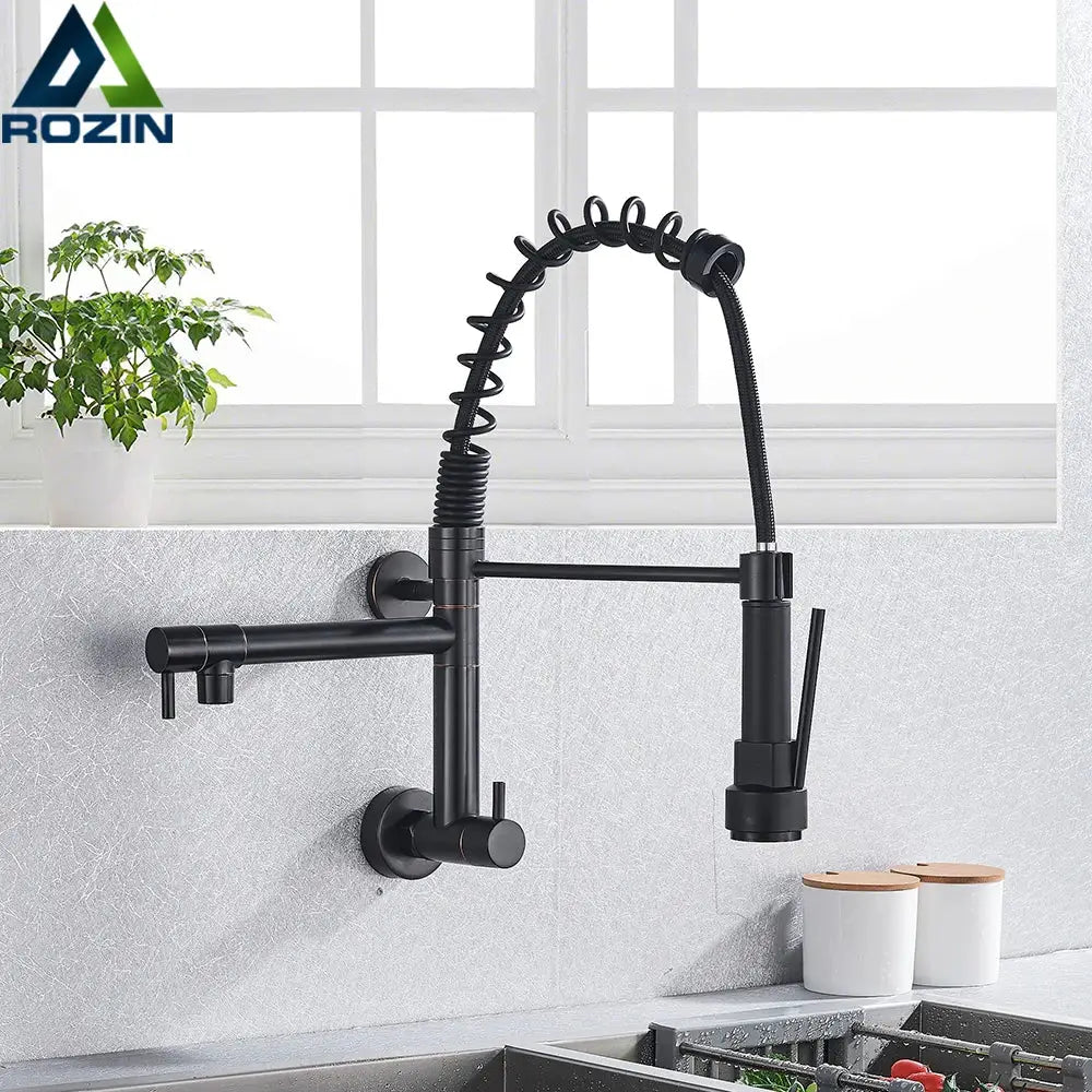 Stainless steel dual spouts kitchen faucet with pull out spray head