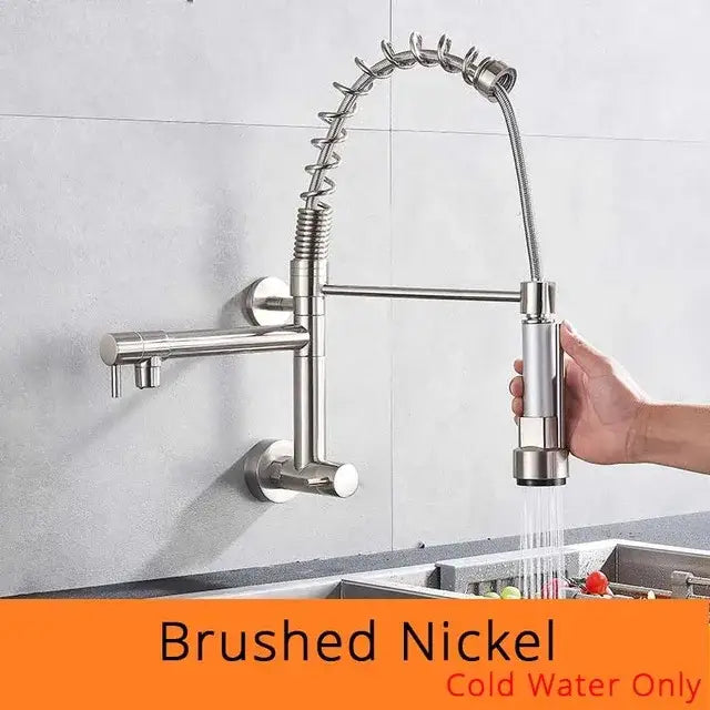 Stainless steel dual spouts kitchen faucet with pull out spray head