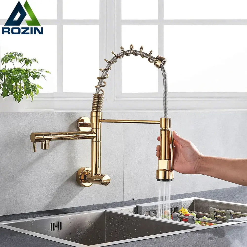 Stainless steel dual spouts kitchen faucet with pull out spray head