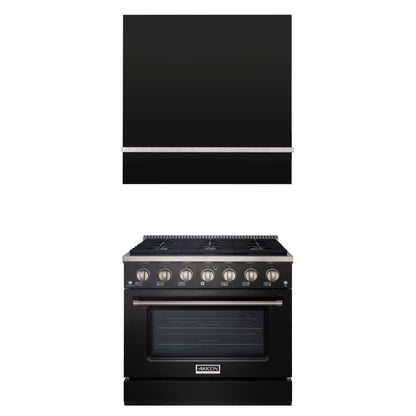 Akicon 36" Stainless Steel Range Hood with 600 CFM Insert & 6-Burner Gas Range Combo – Powerful Ventilation, Convection Oven, Multiple Finishes